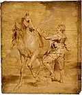 Anthonis van Dyck: Mann, der ein Pferd besteigt.