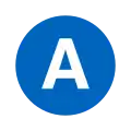 Rundes Liniensignet mit dem weißen Buchstaben A in blau gefülltem Kreis vor neutralem Hintergrund