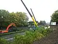 Abriss der Seilbahnschutzbrücke mit Fußgängersteg am 16. Oktober 2010