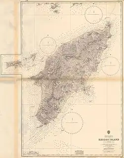 Alte Schwarz-Weiß Karte von Rhodos