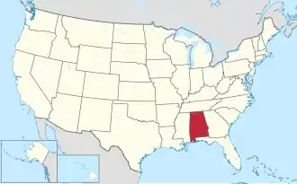 Karte der USA, Alabama hervorgehoben