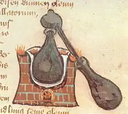Alembik; Abbildung in einer mittelalterlichen Handschrift