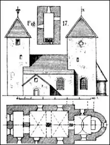 Die Sattelkirche von Alböke nach einer Zeichnung des 19. Jahrhunderts