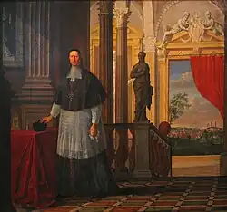 Porträt von Bischof Albrecht Sigismund von Bayern mit Mohrenwappen über Portal