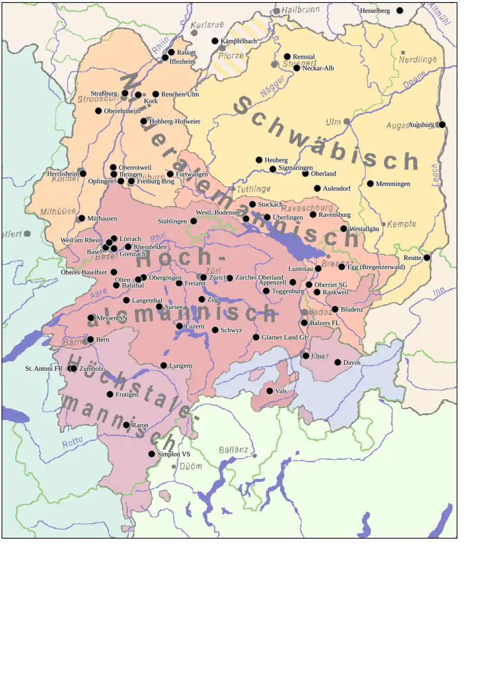 Kartierung der Belegorte des ersten Beispielsatzes