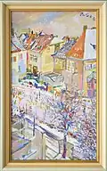 Blick auf Straße in Hambach, 1955, Öl, ca. 62 × 35 cm
