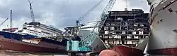 Die Carnival Fantasy bei der Verschrottung (zweites Schiff von rechts)