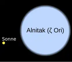 Größenvergleich zwischen Alnitak und der Sonne