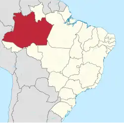Lage des Bundesstaates Amazonas in Brasilien