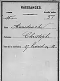 Eintrag der Geburt von Christophe Annedouche 17 Prairial 11 (=6. Juni 1803) in Paris