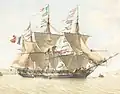 Französische 20-Kanonen-Korvette (Schiff nicht identifiziert), die wahrscheinlich ihre Segel trocknet (1806)