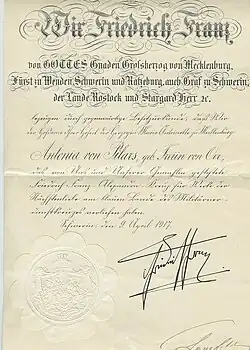 Urkunde von 1917