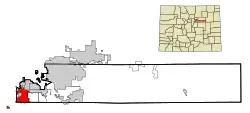 Lage von Littleton im Arapahoe County (unten) und in Colorado (oben)