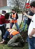 Freiwillige pflanzen einen Baum am Tag des Baumes in den USA (2009)