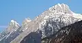 Gipfel der Arnspitzgruppe von Osten: Arnplattenspitze, Mittlere Arnspitze, Große Arnspitze