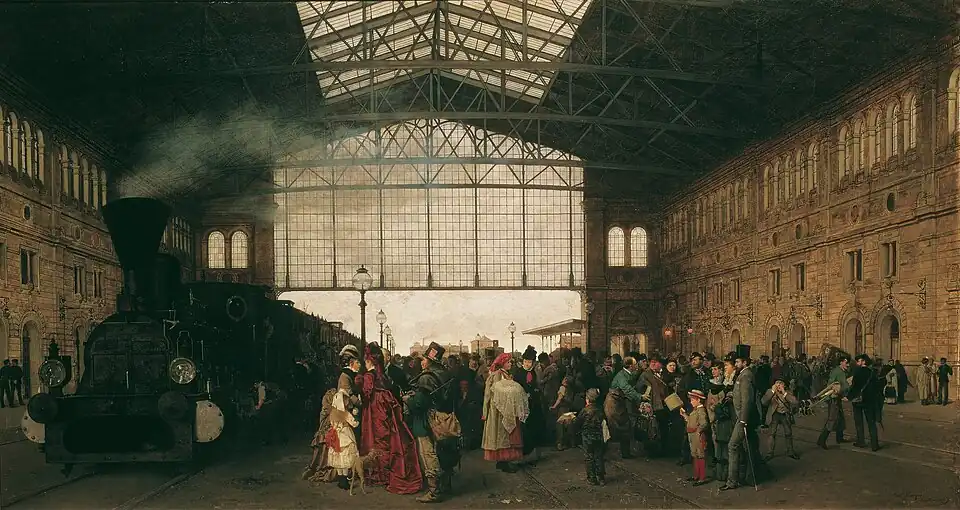 Ankunft eines Zuges am Nordwestbahnhof in Wien, 1875