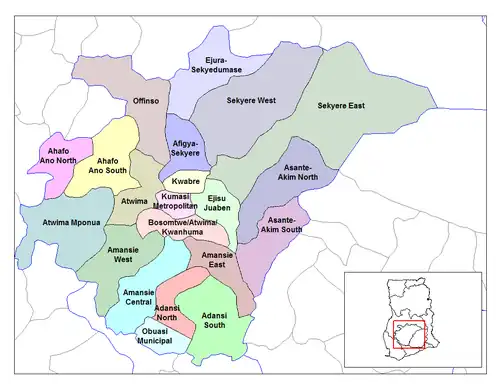 Lage des Distrikts Offinso innerhalb der Ashanti Region