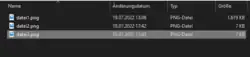 Beispiel für eine Auswahl im Dateimanager (die ausgewählte Datei ist hellgrau hinterlegt)