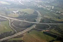 Luftaufnahme des Autobahnkreuzes Saarbrücken