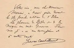 Autograph von Jules Gervais-Courtellemont (Stich aus dem Jahre 1902)