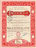 Der Löwe auf einem alten Peugeot-Wertpapier
