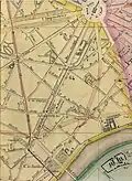 1860 mit der Mauer und der Rue Guerlain während des Abriss