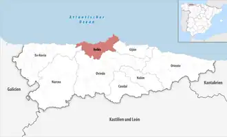 Die Lage der Comarca Avilés in der autonomen Gemeinschaft Asturien