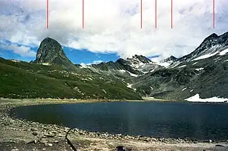 Gösleswand, Finsterkarspitze, Kesselpater und Hainzenspitze über dem Bödensee