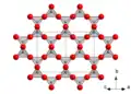 Kristallstruktur des kubischen β-Cristobalits. Die [SiO4]-Tetraeder sind verglichen mit α-Cristobalit anders zueinander verdreht, wodurch die höhere Symmetrie entsteht.