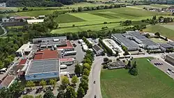 Luftaufnahme des Erzeugerschlachthofs der Bäuerlichen Erzeugergemeinschaft in Schwäbisch Hall.