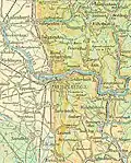 (1a) Westliche und nordwestliche Grenze des Buntsandsteins: nördlich Leimens&nbsp;-&nbsp;Heidelberg&nbsp;-&nbsp;Handschuhsheim&nbsp;-&nbsp;Heiligkreuzsteinach&nbsp;-&nbsp;Steinachtal nach Norden. (2c) Übergangszone zum südlichen Muschelkalkgebiet: längs der Linie Rohrbach&nbsp;-&nbsp; Neckargemünd&nbsp;-&nbsp;Schönbrunn&nbsp;-&nbsp;Schwarzach&nbsp;-&nbsp; Aglasterhausen. Weitere kartographische Darstellungen und Luftaufnahmen der Region:[41]