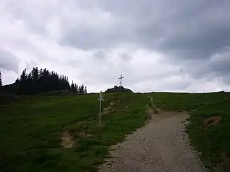 Der Bärenkopf (Gipfel ist die bewaldete Kuppe links im Bild)