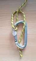Den Karabiner von unten durch das lose Seilende und das Auge einklinken