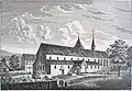 Kirche von Südwesten, Stich von Franz Hegi 1833