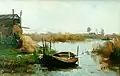 Flusslandschaft mit Ruderboot