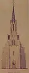 R. Vogdt: Erster Bauplan zur Turmfront der Kirche St. Johannes und Paulus (Beckingen) aus dem Jahr 1859 (Pfarrarchiv)
