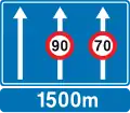 F89: Zulässige Höchstgeschwindigkeit auf verschiedenen Fahrspuren (in 1500&nbsp;m)