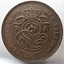 2 Centimes­münze mit französischer Sprache 1870