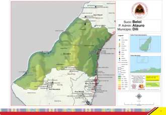 Der Suco Beloi bildet das Zentrum der Insel Atauro. Der Ort Beloi liegt an der Ostküste des Sucos (Grenzen von vor 2015).