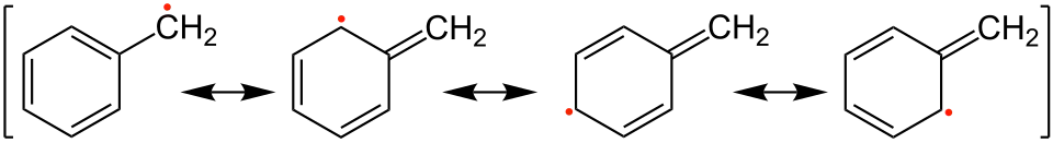 Mesomere Grenzstrukturen eines Benzylradikals