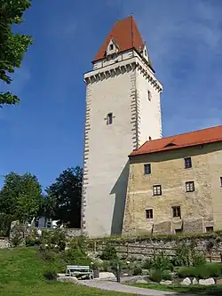Keildach auf dem Bergfried von Schloss Freistadt
