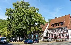 Bergstadtlinde im ehemaligen Ortszentrum (im Juli 2023 bei einem Unwetter abgebrochen)