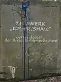 Inschrift auf den Fundamentresten der ehemaligen Kohlenwäsche 2011