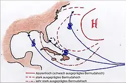 … und Lage des Azoren- / Bermudahochs steuern die Bildung und Zugstraßen der Hurrikans