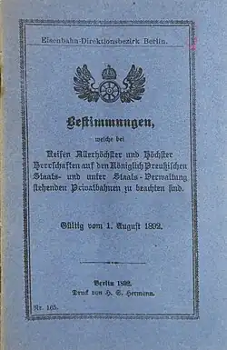 Dienstvorschrift für Reisen Allerhöchster Herrschaften