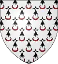 Hermelin, mit roten liegenden Monden besät (Sainte-Gemme-la-Plaine FR)