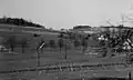 Blick auf Grötzenberg – im Vordergrund die Gleise der ehemaligen (1966 eingestellten) Kleinbahn Bielstein–Waldbröl (Ostern 1955)