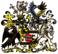 Wappen der Freiherrn von Blomberg von 1670 (Wappenbuch des westfälischen Adels, 1902) mit dem Herzschild der schwäbischen Blumberg/Blumegg