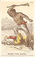 Ehemaliger Sklave schlägt auf einen Soldaten aus den Südstaaten ein (Sezessionskrieg, ca. 1863)