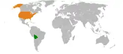 Lage von Bolivien und Vereinigte Staaten